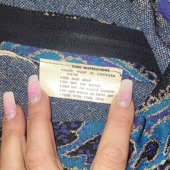 Blue Long Sleeve Wrap Gown with Mandarin Collar - Picture 7 of 9